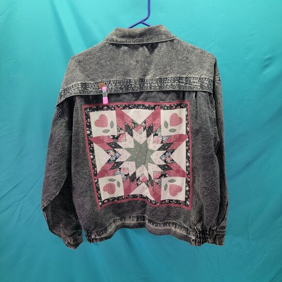 Vintage Presto Denim Jacket With Floral Quilt Patchwork Medium - Picture 5 of 9